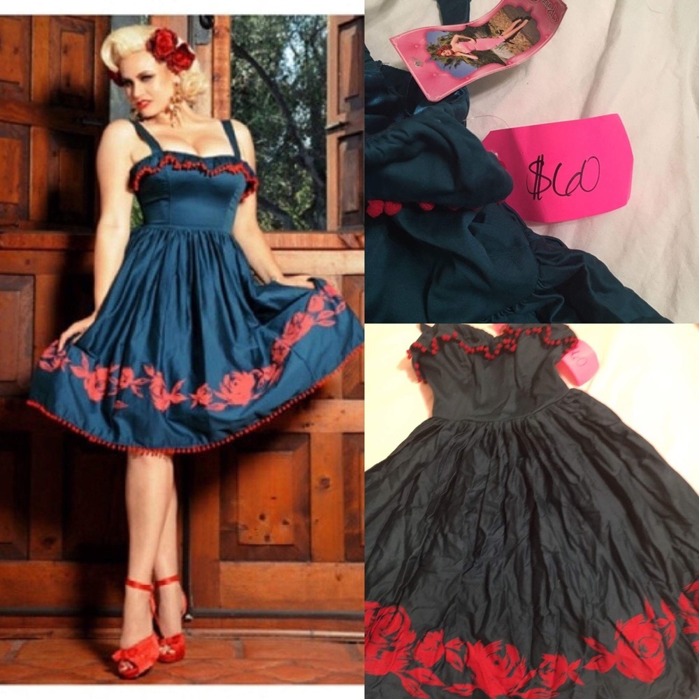 Pinup Couture Senorita dress, teal/red, XS, not worn, new